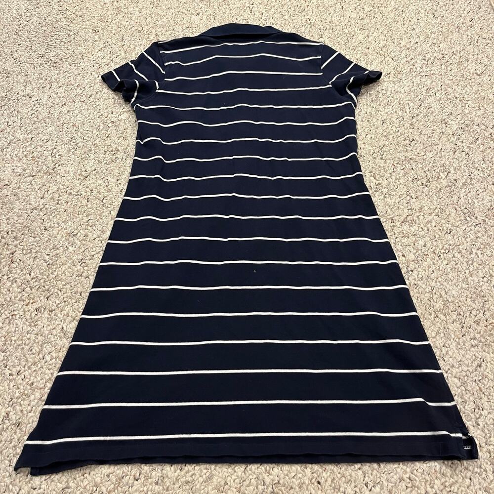 LL Bean Striped Polo Dress M Navy Blue Stripe Coastal Preppy Casual Cotton - Picture 5 of 5